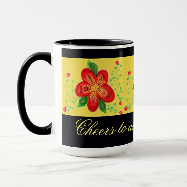 Mug moderne à fleurs rouges (Gauche)