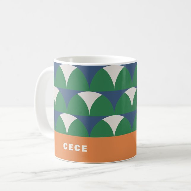 Mug Moderne bleu vert géométrique rétro personnalisée (Devant gauche)