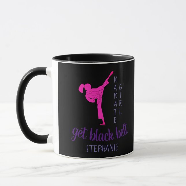 Mug Moderne Chic Fille Noir Rose Silhouette Karate (Gauche)