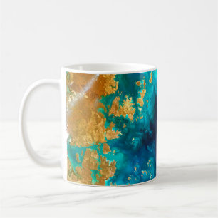 Mug Moderne Deep Navy Blue & Gold Earth Abstrait 