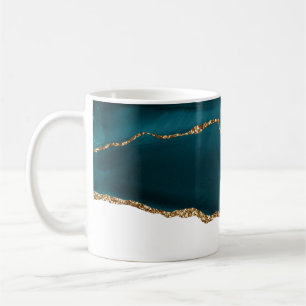 Mug Moderne Design Turquoise Agate & Gold Ribbon sur B