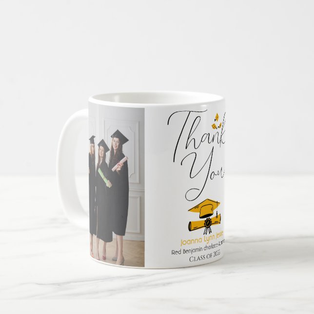 Mug Moderne Elegant Graduation or Casquette Merci Scri (Devant gauche)