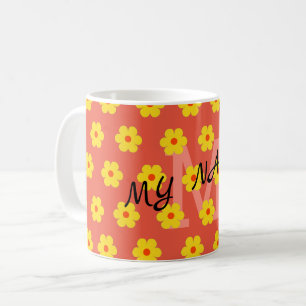 Mug Moderne élégant mignon rétro floral initial