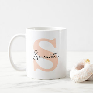 Mug Moderne Elégant Personnalisé Monogramme rose initi