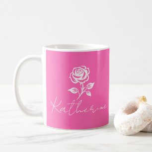 Mug Moderne Élégant Rose Chaud Et Rose Nom Personnalis
