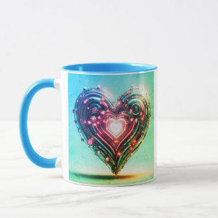 Mug Moderne Futuriste Vert et Rose Coeur