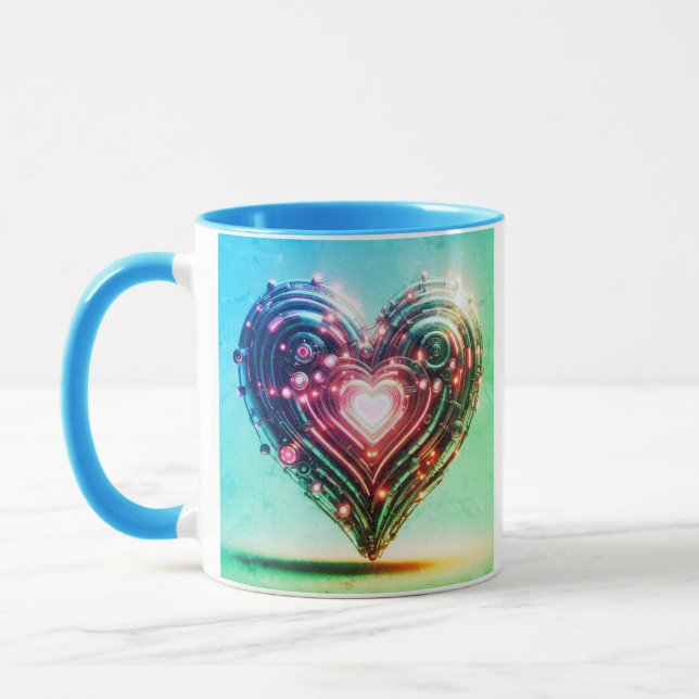 Mug Moderne Futuriste Vert et Rose Coeur (Gauche)