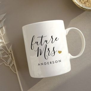 Mug Moderne Gold Heart Future Mme Fiançailles Cadeau