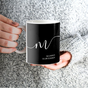 Mug Moderne Monogramme Script Calligraphie noir blanc