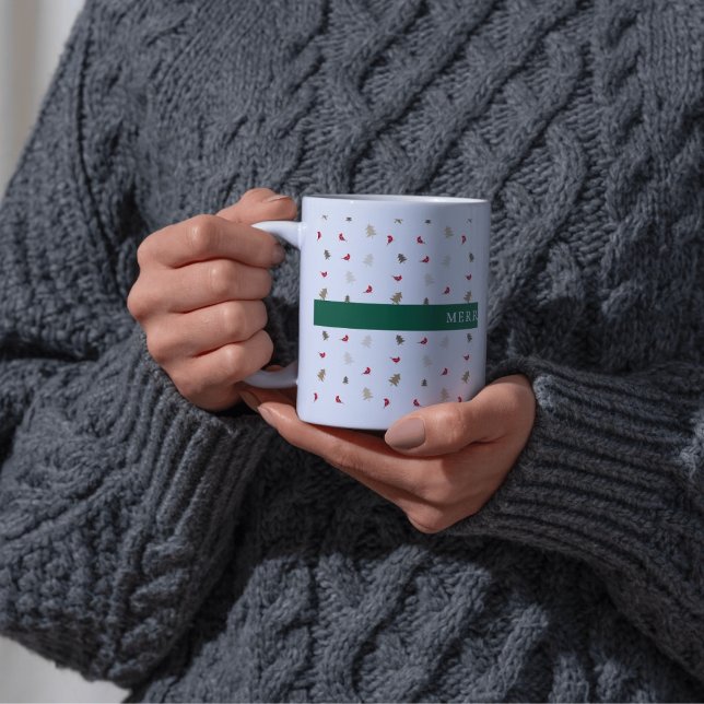 Mug Moderne Motif d'Arbre de Noël Cardinal Rouge Minim (Créateur téléchargé)