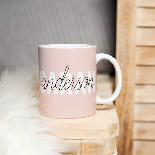 Mug Moderne Pastel Rose Beauté Personnalisée Vous Nom (Créateur téléchargé)