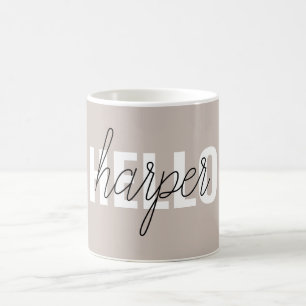 Mug Moderne Simple Brown Bonjour Et Vous Nom