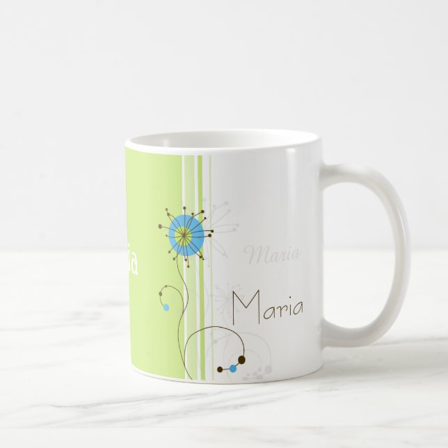 Mug Moderne simple Fleur vert Votre nom (Droite)