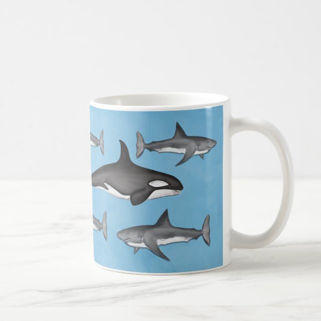 Mug Moderne Simple Océan Orques et requins mignons (Droite)