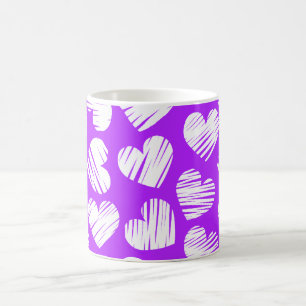 Mug Moderne violet blanc Doodled Heart Valentine's Day