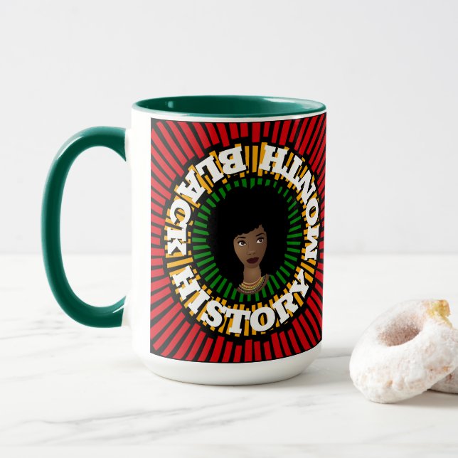 Mug Mois de l'histoire noire, rayons du soleil, femme  (Avec donut)