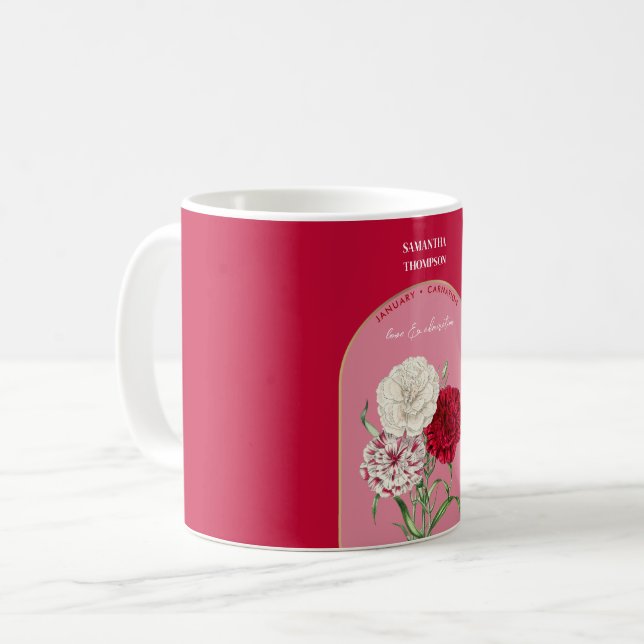 Mug Mois des fleurs de naissance personnalisées Janvie (Devant gauche)