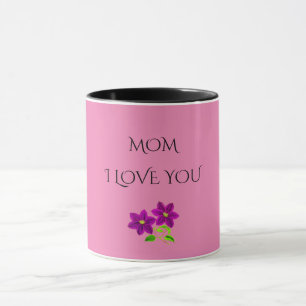 Mug 'MOM' JE T'AIME Fleurs violettes deux tongs.