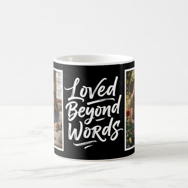 Mug Mom Loved Beyond Words Custom 2 Photo Black (Centre)