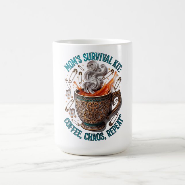 Mug Mom's Survival Kit Tee | Coffee Chaos Repeat Funny (Centre)