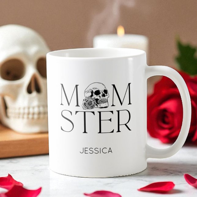 Mug Momster d'Halloween Momster de la maman d'Hallowee (Modern Black Skull Scary Momster Halloween Mom Coffee Mug)