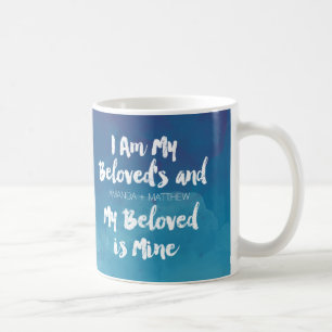 Mug Mon aimé est le mien aquarelle bleue personnalisée