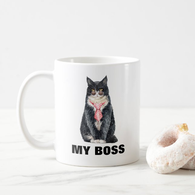 Mug Mon chat est mon patron lunettes de soleil cravate (Avec donut)