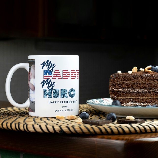 Mug Mon papa Mon héros Fête des pères militaire 2 Phot (Easily personalize this My Daddy My Hero mug with your photos and name for unique Father's Day gift)