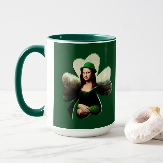Mug Mona Lisa Saint-Patrick Clover (Avec donut)