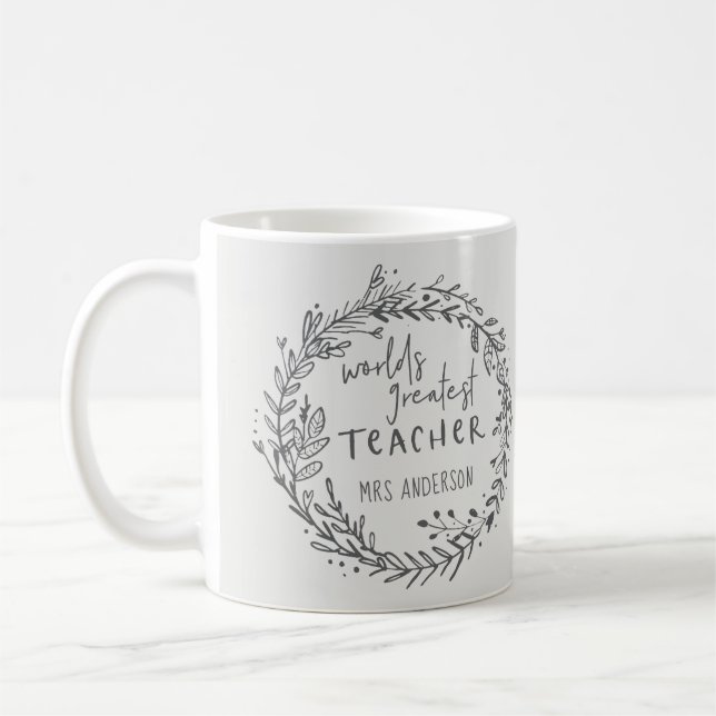 Mug monde meilleur enseignant moderne minima couronne (Gauche)