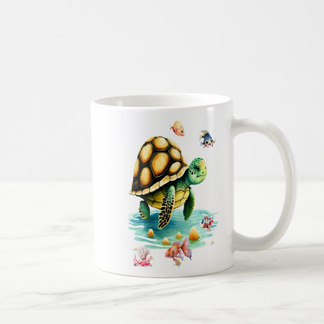 Mug Monde sous-marin - Conception de tortues et de poi (Droite)