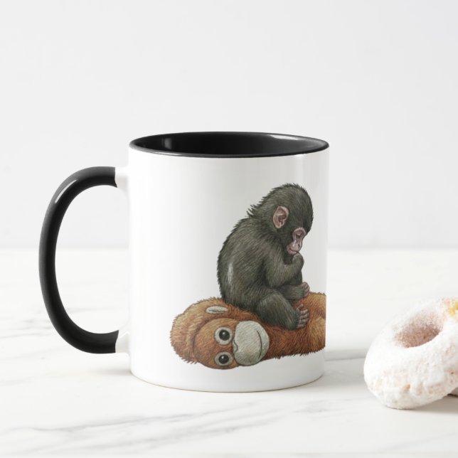 Mug Monkey Punch, Baby Monkey Orangutan Hug  (Avec donut)