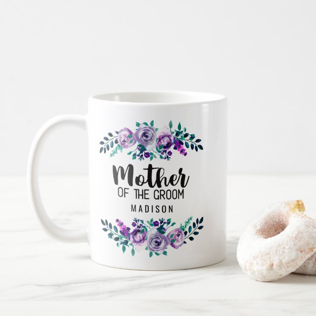 Mug Monnaie et couronne de fleurs violettes Mère de la (Avec donut)