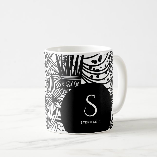 Mug Monnogrammed noir et blanc de Bohême (Devant droit)