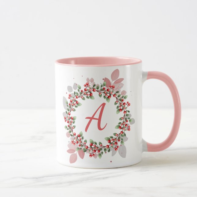 Mug Monogram Christmas Berry Wreath (Droite)