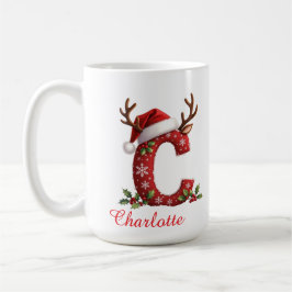 Mug Monogram initial c snowflakes merry Christmas 