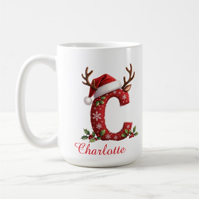 Mug Monogram initial c snowflakes merry Christmas  (Gauche)