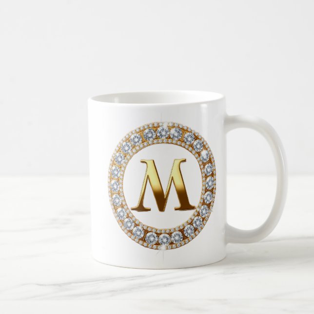 Mug Monogram Letter M on Rose Gold Glitter Background (Droite)