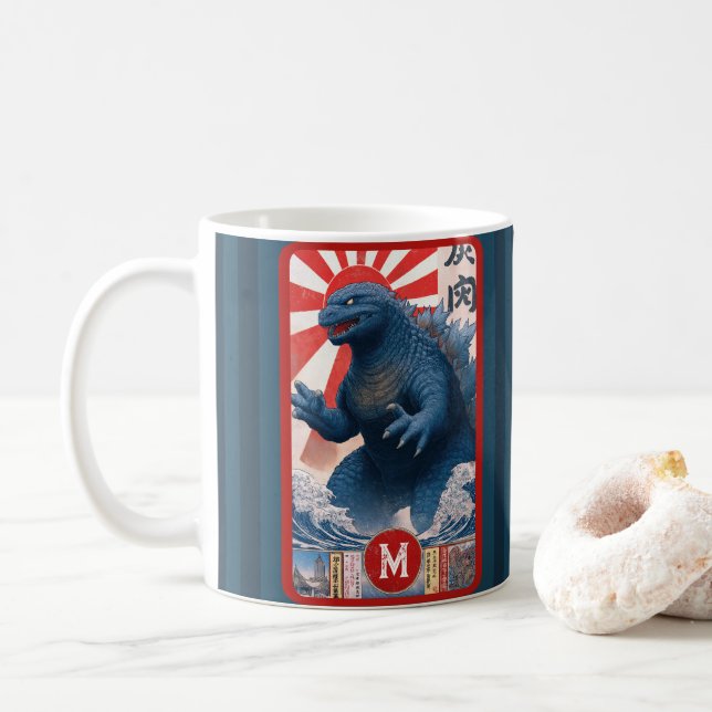 Mug Monogram Name Lizard Monster Bold Retro Cool Fun (Avec donut)