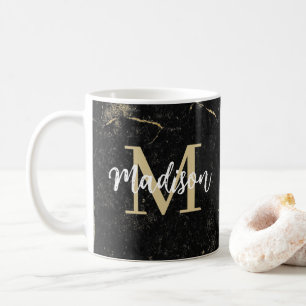 Mug Monogram Or Marbre Noir Doré