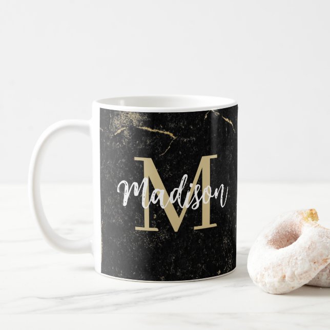 Mug Monogram Or Marbre Noir Doré (Avec donut)