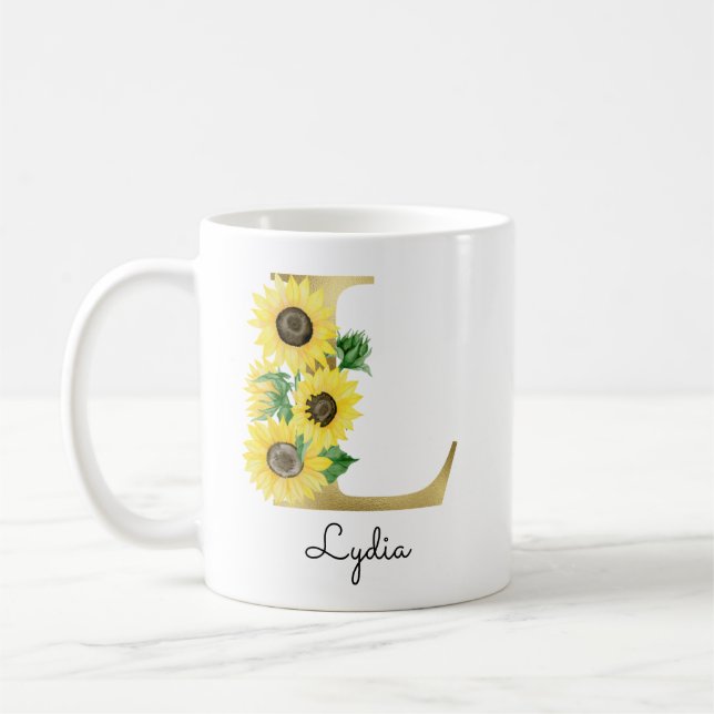 Mug Monogram Or Sunflower Initial Fleurie L Doré (Gauche)