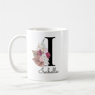 Mug Monogram Pink Boho Girly Floral Initial