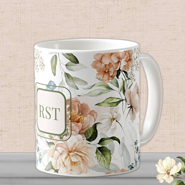 Mug Monogram Watercolor 1600s Florals hollandais 11 oz (Créateur téléchargé)