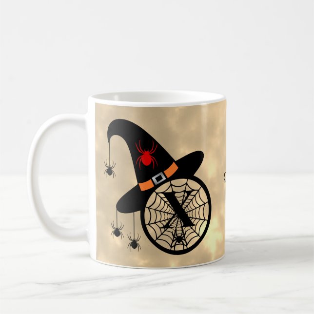 Mug Monogram X Halloween Sky Witch Nom des araignées (Gauche)