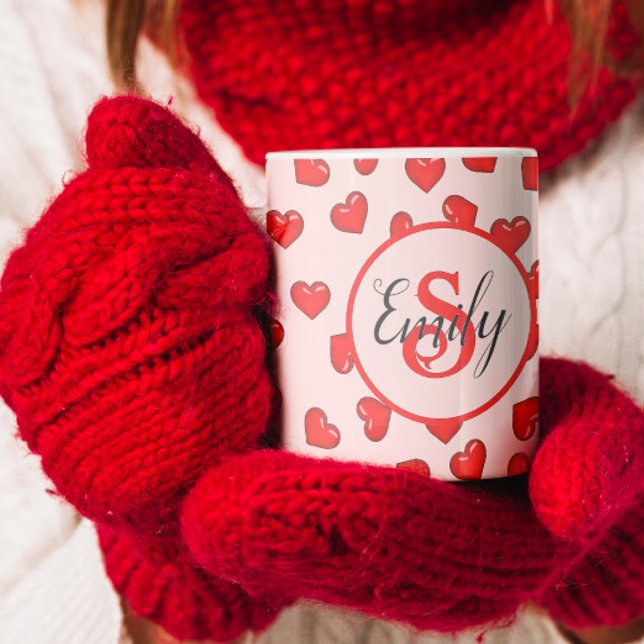 Mug monogramlish motif de coeur rouge sur rose (Créateur téléchargé)
