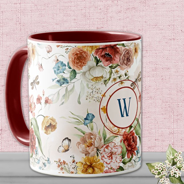Mug Monogramme 1600s Aquarelle Florales 11 oz. Combo m (Créateur téléchargé)