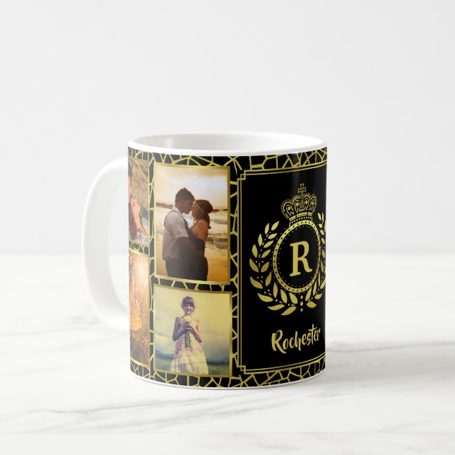 Mug Monogramme 8 Collage photo | Royal Crown Gold Laur (Devant gauche)