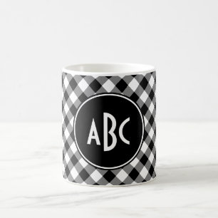 Mug Monogramme à 3 lettres en carreaux de buffle noir 