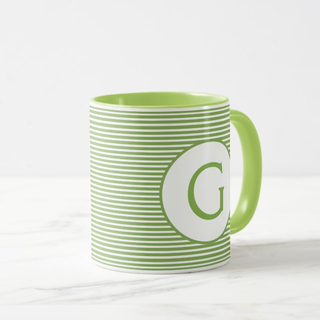 Mug Monogramme à bande verte de chaux (Devant droit)